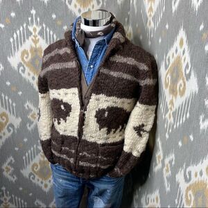 Polo Ralph Lauren Vtg Handknit Cowichan Inspired Buffalo Zip Cardigan Sweater